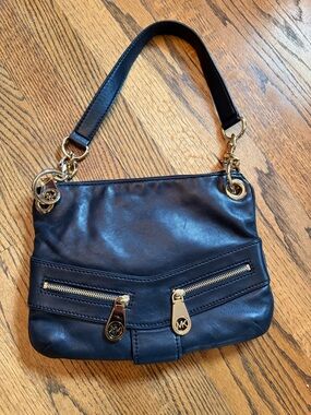 Michael Kors Vintage Black Leather Shoulder Bag with Gold Accents